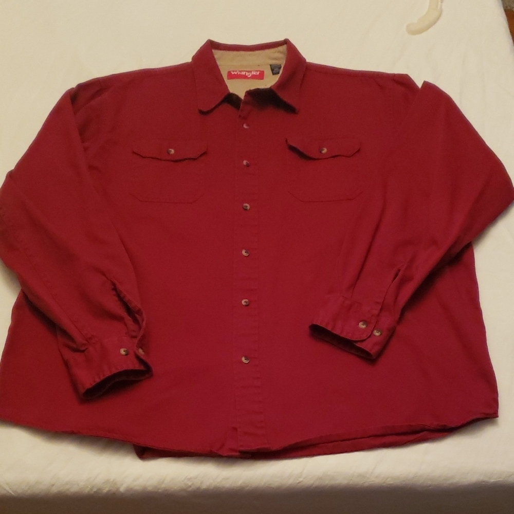 Wrangler Deep Red Casual Shirt 2xl Long Sleeve Pre- Owned